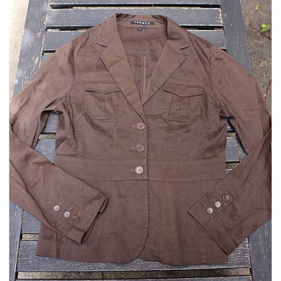 Theory - Jacqueline Safari Blazer in Linen Viscose Stretch, Brown - Large - Picture 4 of 10